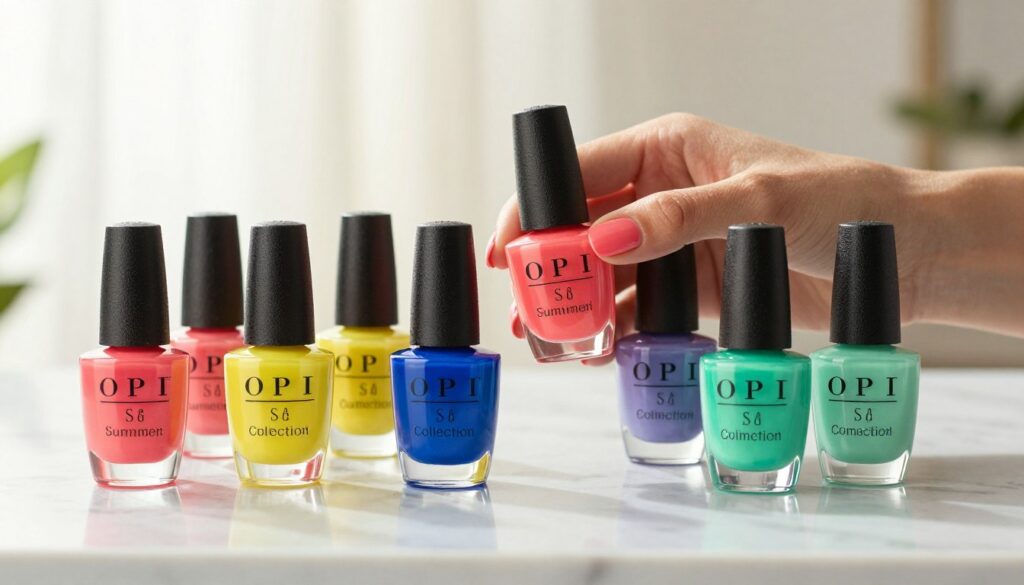 A-luxurious-arrangement-of-OPI-nail-polish-bottles-from-the-Summer-Collection-displayed-1024x585 Manucure été 2026 : Les couleurs et finitions incontournables pour un nail art parfait