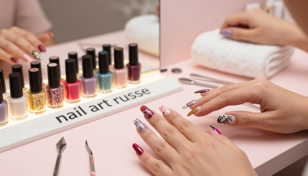 A-beautifully-arranged-display-of-nail-art-russe-featuring-intricate-designs-on-elegantly-1024x585 Guide complet pour une manucure russe parfaite étape par étape
