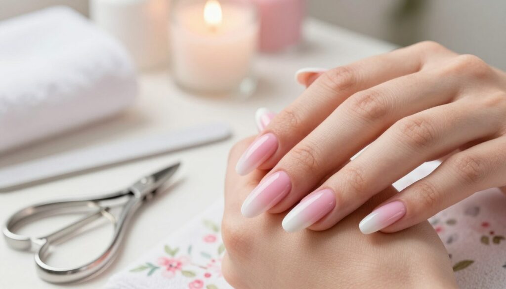 A-beautifully-manicured-baby-boomer-nail-design-displayed-prominently-in-the-foreground-1024x585 Comment faire un ongle baby boomer étape par étape