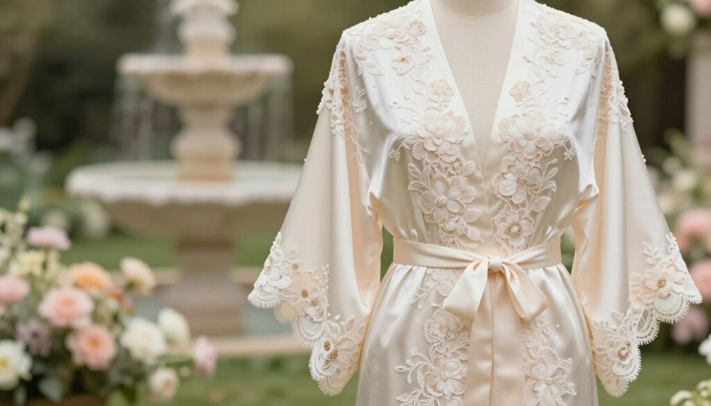 A-chic-wedding-robe-for-women-over-50-elegantly-displayed-on-a-mannequin.-The-robe-features-1024x585 Tenue mariage femme 50 ans : Découvrez nos coups de cœur