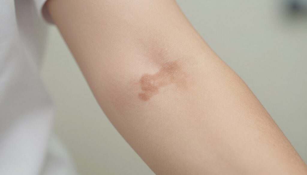 A-close-up-view-of-a-human-forearm-displaying-a-prominent-brown-skin-spot-known-as-a-tache-1024x585 Tache marron sur la peau : Nos conseils pour l’éliminer