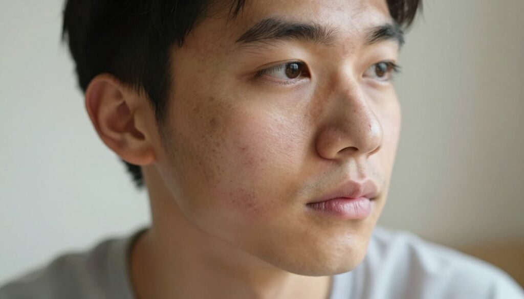 A-close-up-view-of-an-individualaposs-face-showcasing-various-skin-imperfections-such-as-1024x585 Notre guide pour un fond de teint couvrant réussi