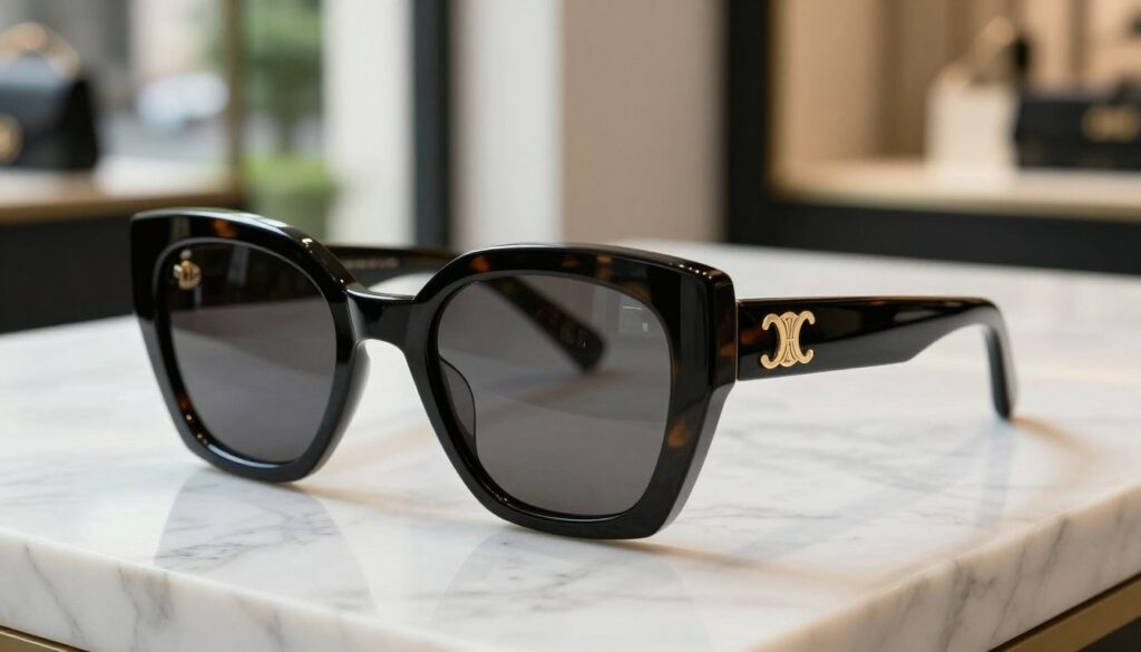 A-close-up-view-of-oversized-Celine-sunglasses-resting-elegantly-on-a-polished-marble-surface.--1024x585 Pour ou contre les lunettes de soleil oversize Celine ?