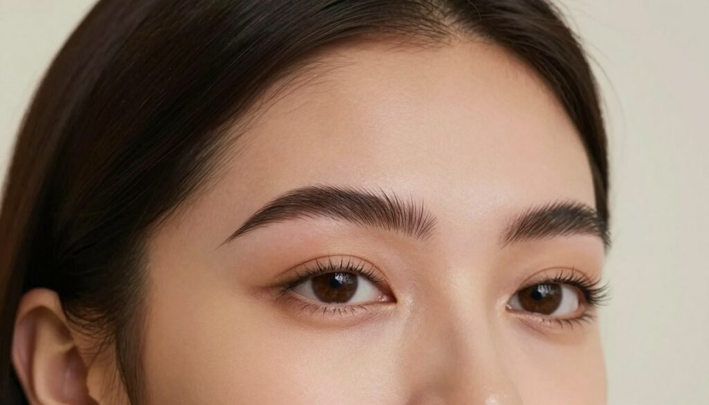 A-close-up-view-of-perfectly-groomed-thick-eyebrows-on-a-model-with-natural-makeup-set-1024x585 Sourcils naturels : Comment obtenir un effet structuré sans passer par le salon