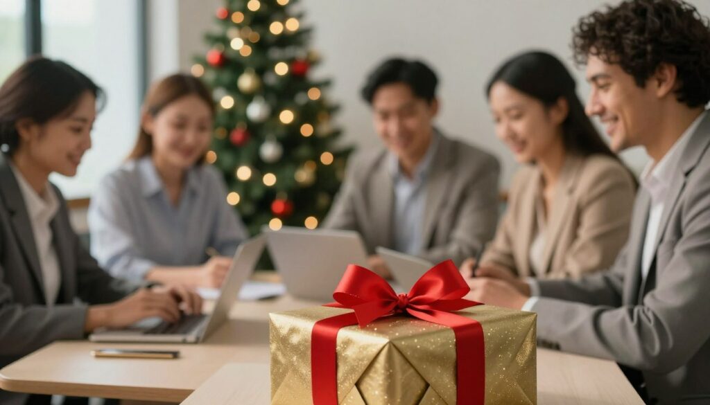 A-cozy-office-setting-during-the-festive-holiday-season-featuring-a-beautifully-wrapped-1024x585 Comment trouver le cadeau secret santa parfait ensemble