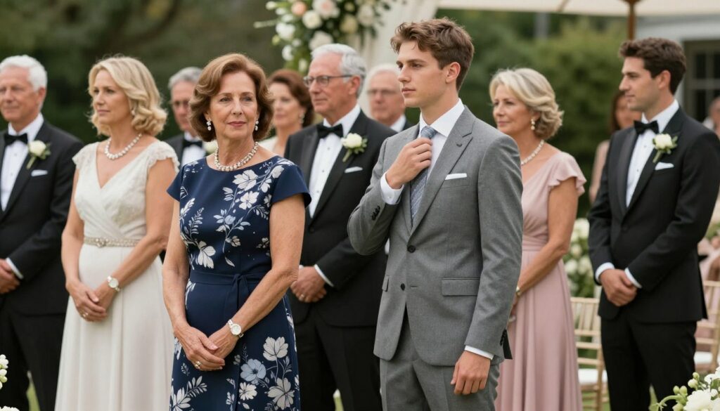 A-diverse-group-of-elegantly-dressed-individuals-at-a-wedding-ceremony-showcasing-various-1024x585 Mariage : comment s'habiller selon son âge et sa morphologie ?