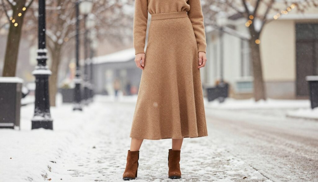 A-fashionable-winter-scene-showcasing-the-latest-trends-in-winter-fashion-featuring-a-woman-1024x585 Quelles chaussures avec une jupe longue en hiver à choisir