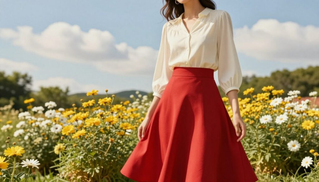 A-fashionable-woman-wearing-a-vibrant-red-skirt-in-a-sunlit-outdoor-setting-during-summer.-In-1024x585 Porter la jupe rouge en été : découvrez nos astuces