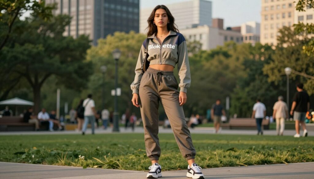 A-fashionable-young-woman-stands-confidently-in-an-urban-park-embodying-the-Blokette-1024x585 C'est quoi l'esthétique "Blokette" sur TikTok et comment la porter avec élégance ?