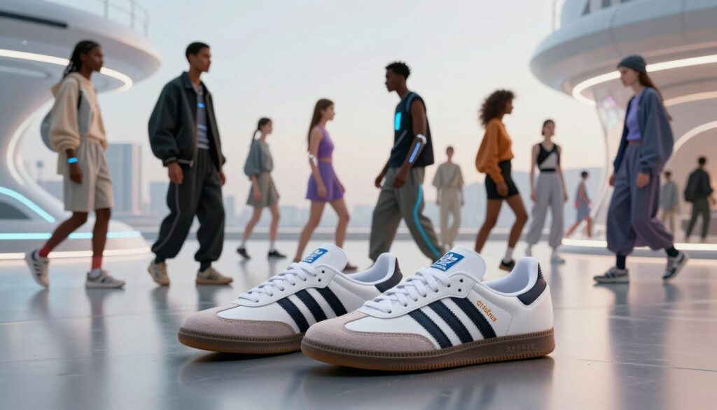 A-futuristic-fashion-scene-showcasing-Adidas-Samba-sneakers-as-a-central-theme.-In-the-1024x585 Adidas Samba : tendances 2026