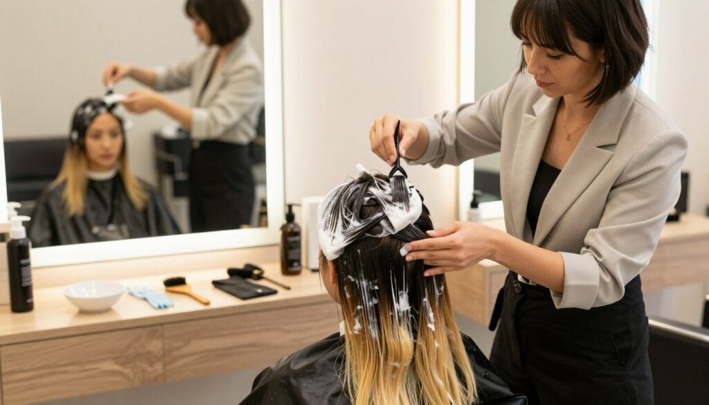 A-modern-salon-setting-with-a-professional-stylist-applying-hair-bleaching-techniques-centered-1024x585 Comment réussir votre décoloration cheveux facilement