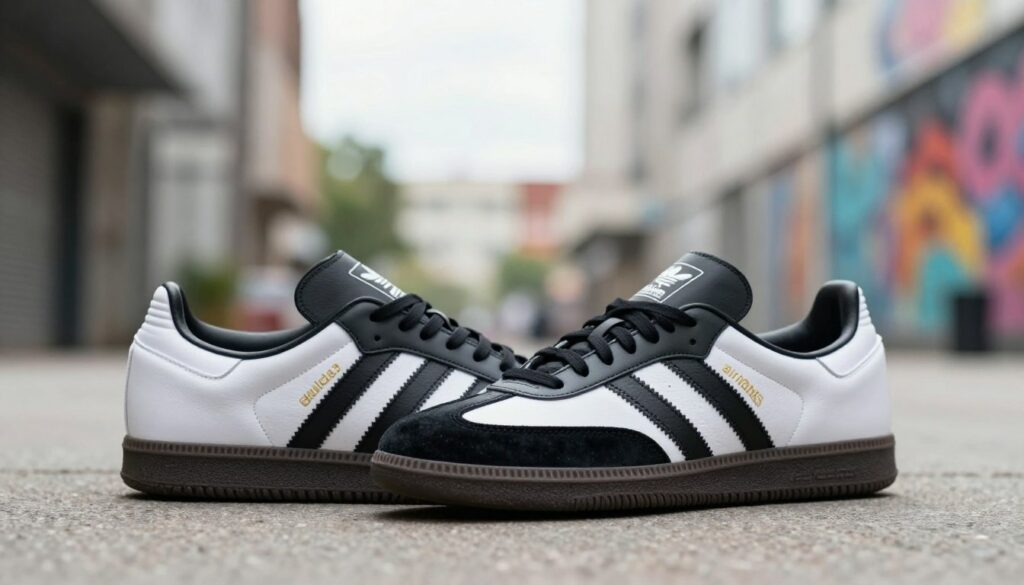 A-pair-of-contemporary-design-Adidas-Samba-sneakers-prominently-displayed-in-the-foreground-1024x585 Adidas Samba : tendances 2026