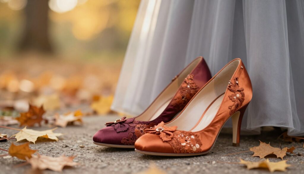 A-pair-of-elegant-wedding-shoes-suitable-for-autumn-placed-on-a-soft-textured-surface-1024x585 Quelles chaussures porter avec une robe grise à un mariage ?