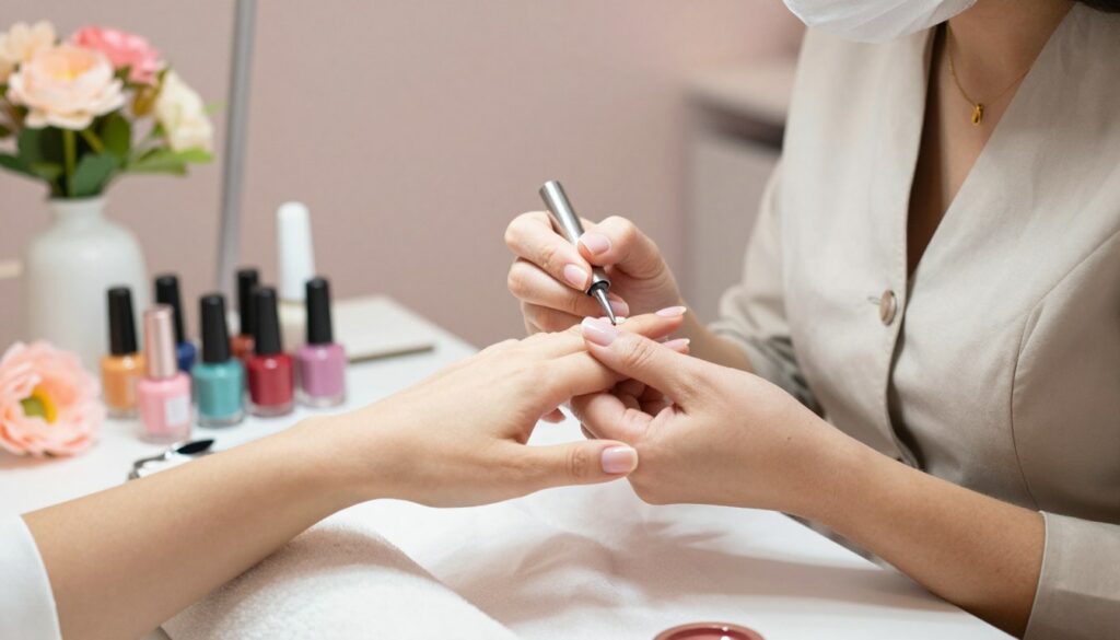 A-serene-nail-care-scene-showcasing-a-professional-nail-technician-performing-Russian-manicure--1024x585 Guide complet pour une manucure russe parfaite étape par étape