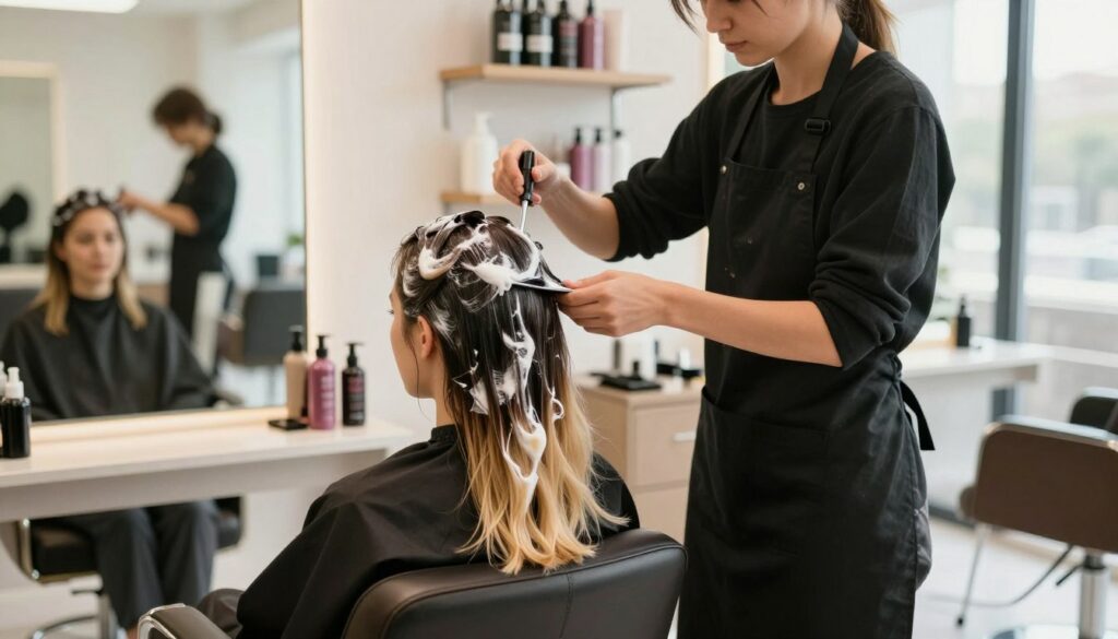A-serene-salon-setting-showcasing-hair-bleaching-techniques.-In-the-foreground-a-professional--1024x585 Décoloration Cheveux: Expert Tips for Perfect Blonde Hair