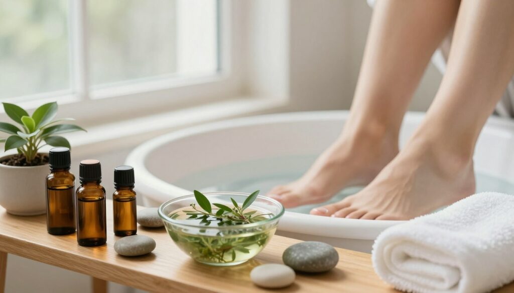 A-serene-well-lit-bathroom-setting-featuring-a-wooden-shelf-with-various-natural-remedies-for--1024x585 Votre guide pour soigner la mycose ongle pied facilement