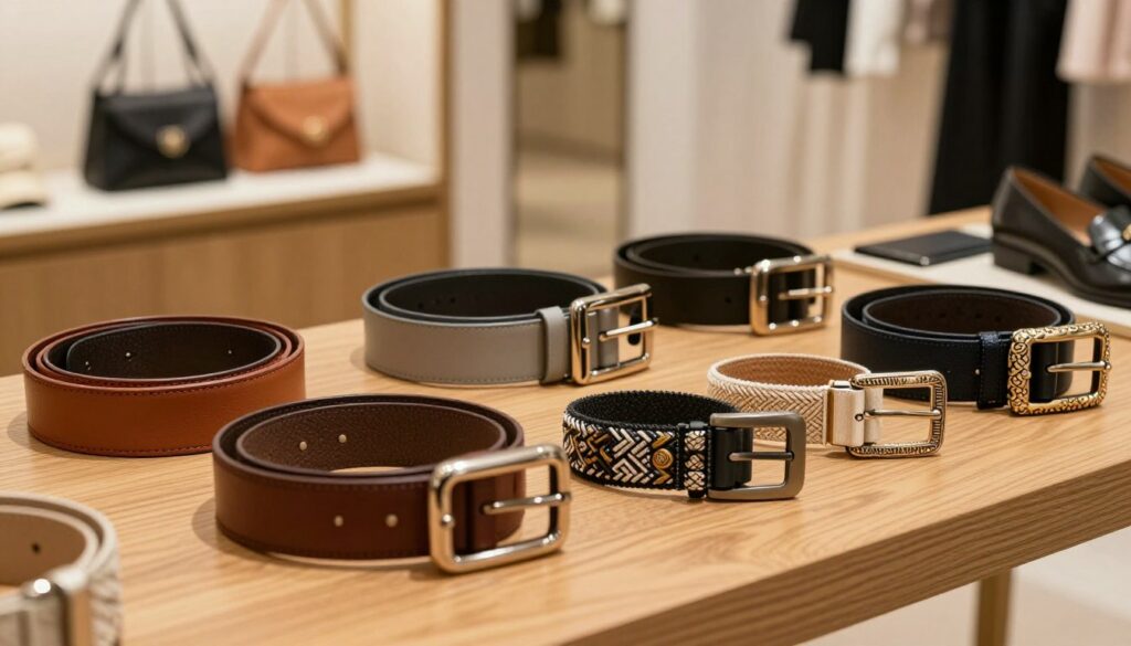 A-sophisticated-display-of-fashionable-belts-laid-out-on-a-textured-wooden-table-showcasing-1024x585 Ceinture : tendances 2026