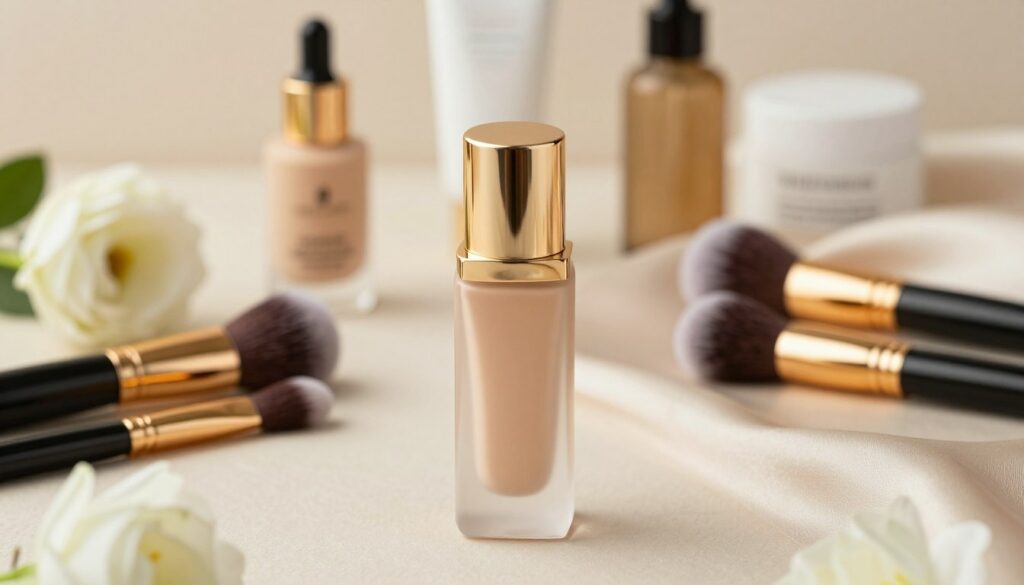 A-sophisticated-flat-lay-composition-featuring-a-luxurious-anti-aging-foundation-bottle-1024x585 Trouvons ensemble le fond de teint peau mature idéal