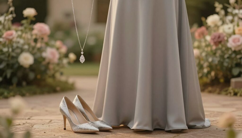 A-stylish-and-elegant-gray-dress-is-showcased-in-a-soft-natural-setting-with-the-focus-on-1024x585 Quelles chaussures porter avec une robe grise à un mariage ?