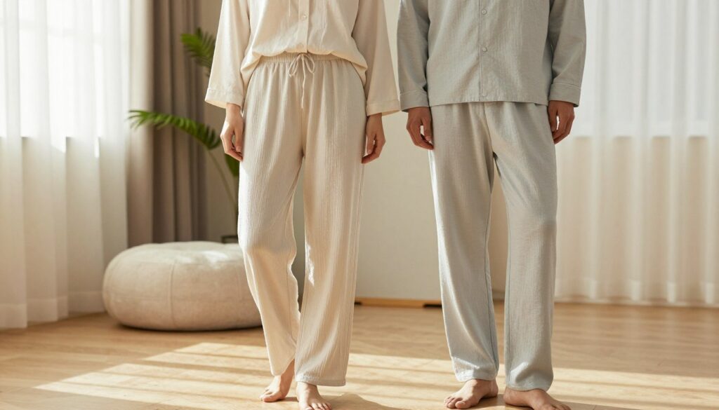 A-stylish-and-elegant-scene-featuring-a-woman-and-man-in-chic-poplin-pajama-style-trousers.-The-1024x585 Oubliez le jean blanc : Voici le pantalon ultra-léger que toutes les filles stylées portent