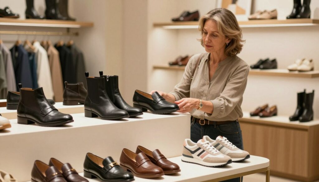 A-stylish-and-sophisticated-setting-showcasing-a-selection-of-shoes-suitable-for-a-person-aged--1024x585 Notre sélection de chaussures porter quand on a 50 ans