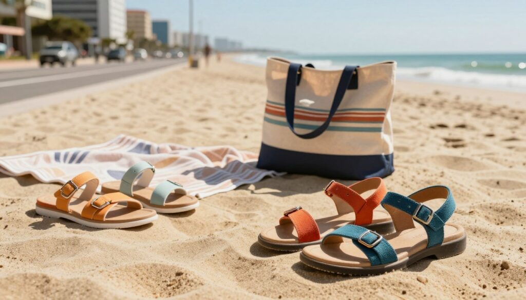 A-stylish-display-of-versatile-sandals-suitable-for-both-city-and-beach-environments-arranged--1024x585 Quelles sandales choisir pour la ville et la plage ?