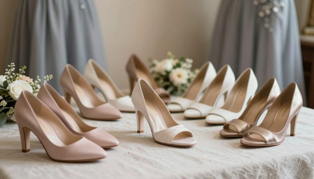 A-stylish-display-of-womenaposs-wedding-shoes-arranged-elegantly-on-a-soft-textured-fabric-1024x585 Quelles chaussures porter avec une robe grise à un mariage ?