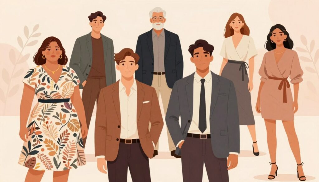 A-stylish-illustration-of-a-diverse-group-of-individuals-representing-various-body-types-and-1024x585 Mariage : comment s'habiller selon son âge et sa morphologie ?