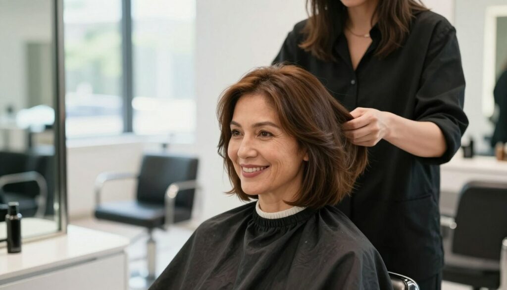 A-stylish-middle-aged-woman-with-a-fresh-haircut-that-enhances-her-youthful-appearance-1024x585 Coupe qui rajeunit à 40 ans : nos conseils pratiques