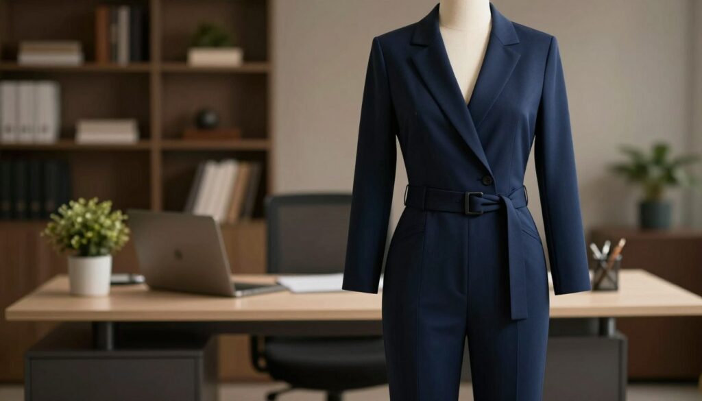 A-stylish-navy-blue-jumpsuit-is-the-focal-point-gracefully-displayed-on-a-mannequin-against-a--1024x585 Test et avis sur la combinaison bleu marine pour votre look
