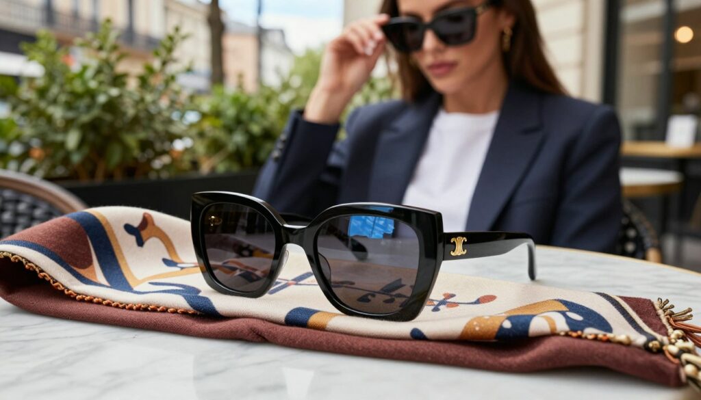 A-stylish-outdoor-scene-featuring-a-pair-of-oversized-Celine-sunglasses-resting-on-a-1024x585 Pour ou contre les lunettes de soleil oversize Celine ?