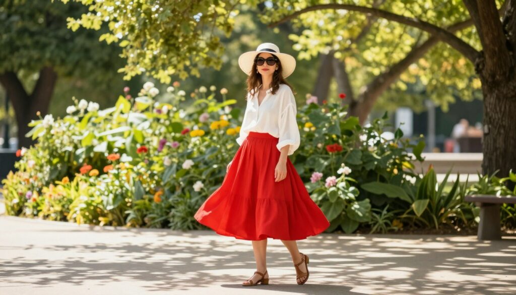 A-stylish-summer-scene-featuring-a-woman-in-a-bright-red-skirt-elegantly-accessorized-for-a-1024x585 Porter la jupe rouge en été : découvrez nos astuces