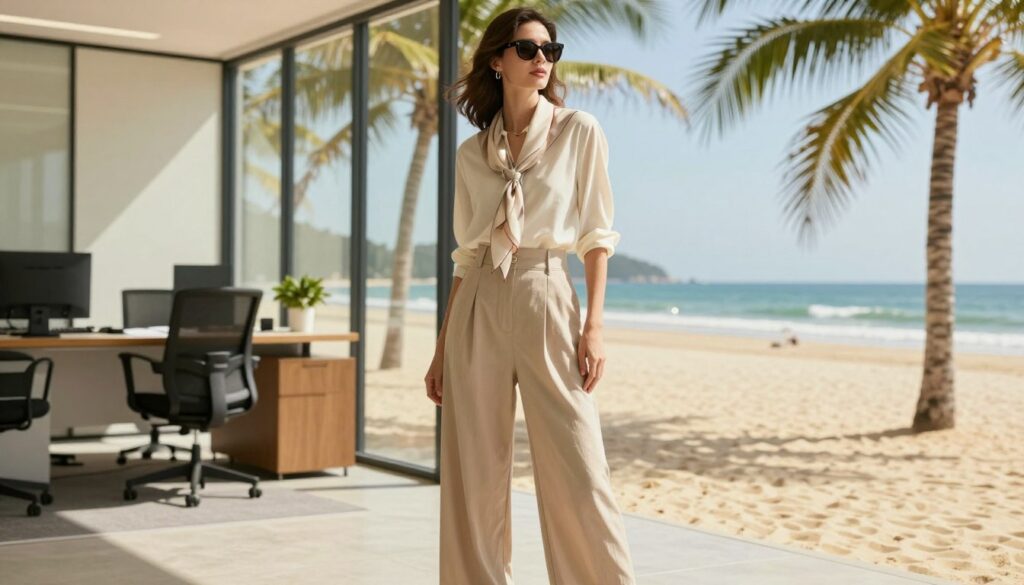 A-stylish-woman-confidently-wears-lightweight-poplin-trousers-transitioning-seamlessly-from-a--1024x585 Oubliez le jean blanc : Voici le pantalon ultra-léger que toutes les filles stylées portent en ce mo
