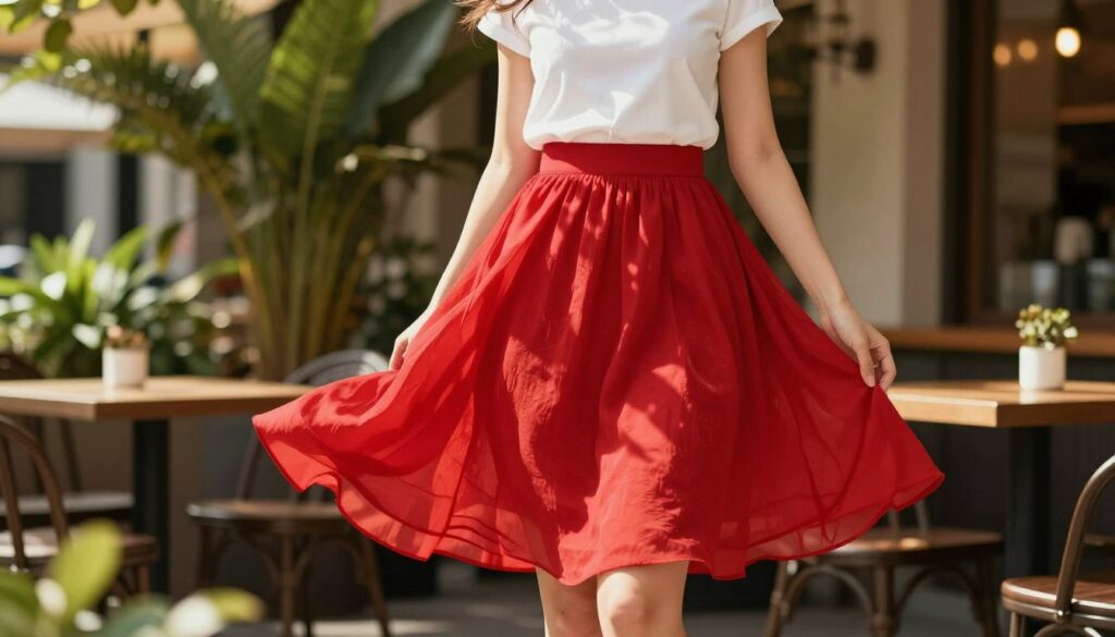 A-stylish-woman-is-standing-confidently-wearing-a-vibrant-red-summer-skirt-that-flows-1024x585 Porter la jupe rouge en été : découvrez nos astuces