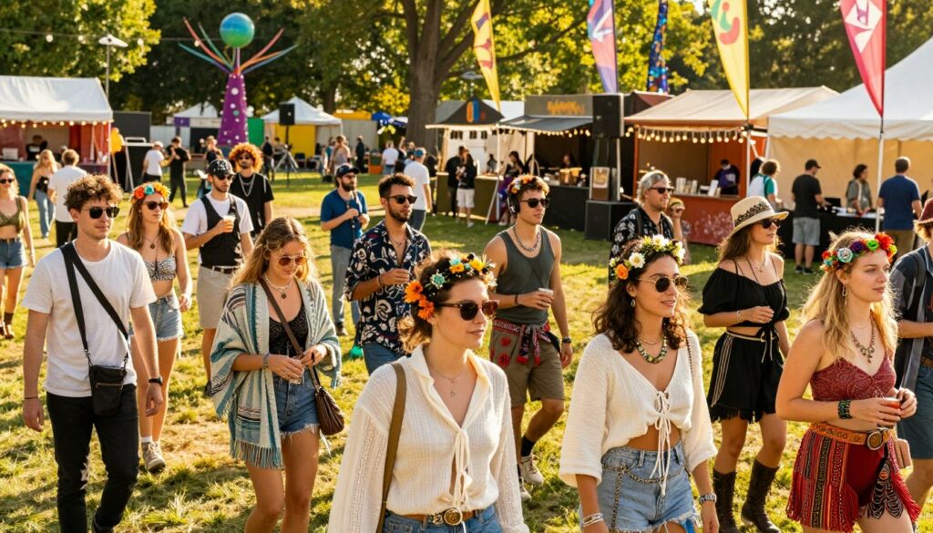 A-vibrant-festival-scene-in-June-showcasing-the-latest-fashion-trends.-In-the-foreground-a-1024x585 Festival en juin : comment s'habiller ?