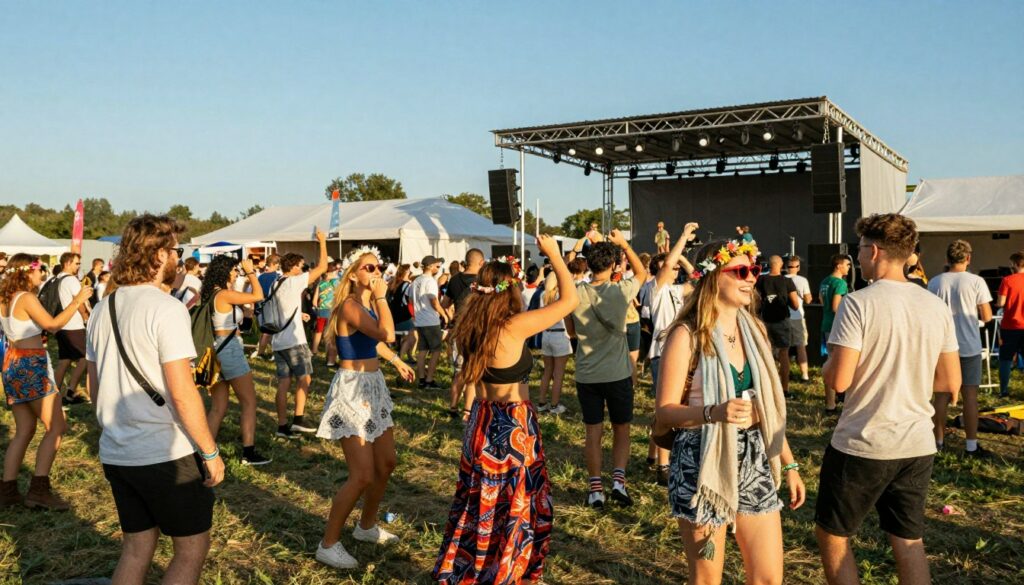 A-vibrant-outdoor-festival-scene-in-June-showcasing-a-diverse-group-of-people-enjoying-live-1024x585 Festival en juin : comment s'habiller ?