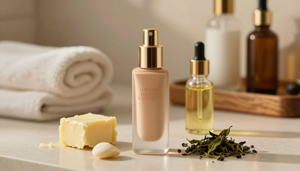 A-visually-striking-display-of-an-elegant-bottle-of-anti-aging-foundation-prominently-centered-1024x585 Trouvons ensemble le fond de teint peau mature idéal