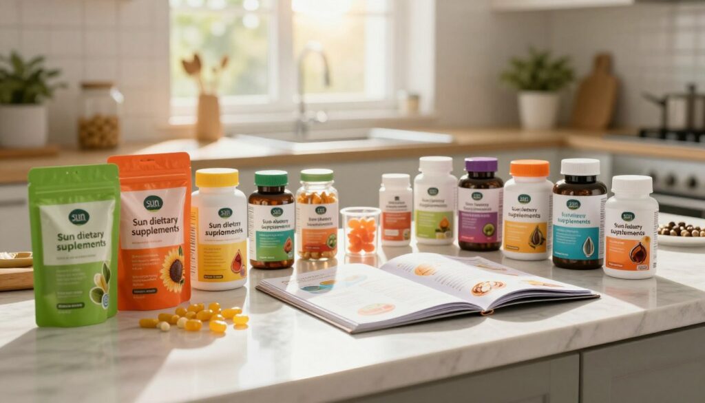 A-well-organized-health-supplement-shelf-featuring-sun-dietary-supplements-in-various-forms--1024x585 Complément alimentaire solaire : comment bien le choisir