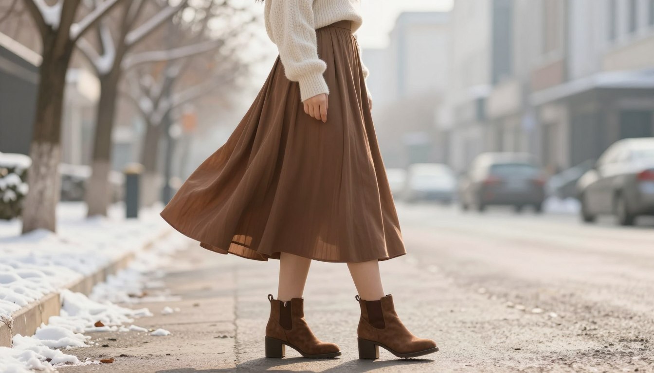 quelles chaussures avec une jupe longue en hiver