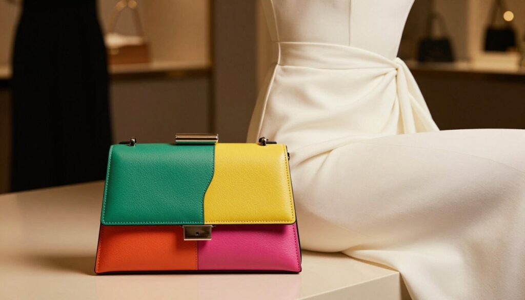 A-colorful-Jacquemus-Le-Grand-Bambino-clutch-bag-elegantly-placed-in-the-foreground.-The-bag-1024x585 Quelle pochette porter avec une robe blanche ?