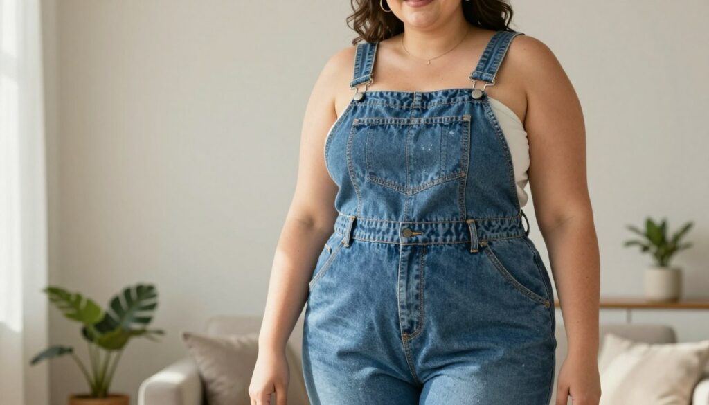 A-stylish-plus-size-woman-confidently-wearing-a-trendy-ASOS-Design-Curve-denim-salopette.-The-1024x585 Quelle salopette porter quand on est ronde ?