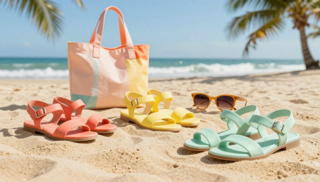 A-vibrant-summer-scene-showcasing-stylish-footwear-for-the-summer-of-2026.-In-the-foreground-1024x585 Comment s'approprier la couleur de l'été 2026 ?